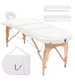 Table de massage pliable 4 cm d'épaisseur et 2 traversins Blanc
