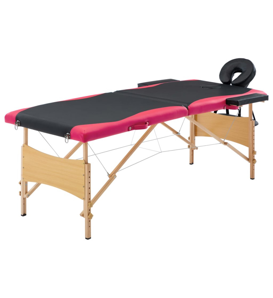 Table de massage pliable 2 zones Bois Noir et rose