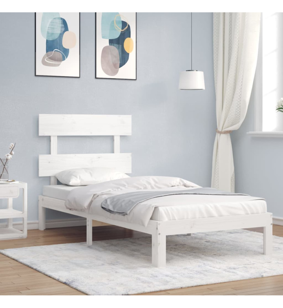 Cadre de lit avec tête de lit blanc 90x200 cm bois massif Cadre de lit avec tête de lit blanc 90x200 cm bois massif