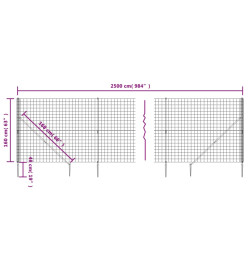 Clôture en treillis métallique et ancrage anthracite 1,6x25 m