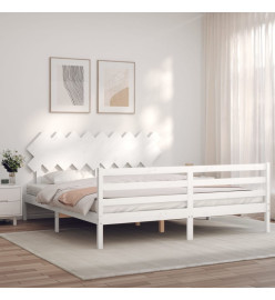 Cadre de lit avec tête de lit blanc Super King bois massif