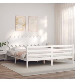 Cadre de lit avec tête de lit blanc Super King bois massif