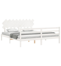 Cadre de lit avec tête de lit blanc Super King bois massif