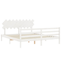 Cadre de lit avec tête de lit blanc Super King bois massif