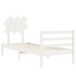 Cadre de lit avec tête de lit blanc 90x200 cm bois massif
