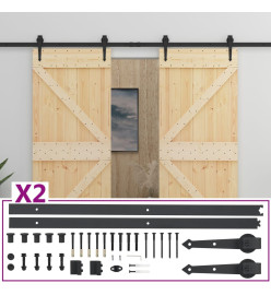 Porte coulissante avec kit de quincaillerie 90x210cm Pin massif