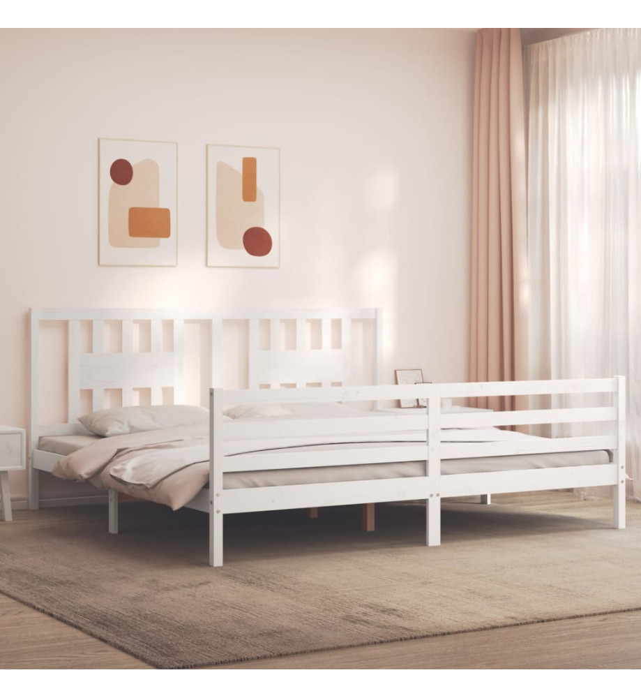 Cadre de lit avec tête de lit blanc Super King bois massif Cadre de lit avec tête de lit blanc Super King bois massif