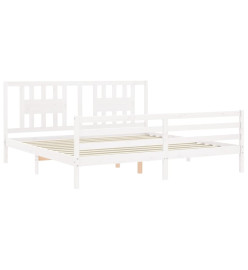 Cadre de lit avec tête de lit blanc Super King bois massif