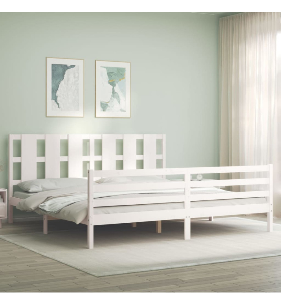 Cadre de lit avec tête de lit blanc Super King bois massif Cadre de lit avec tête de lit blanc Super King bois massif