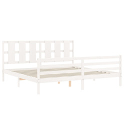 Cadre de lit avec tête de lit blanc Super King bois massif