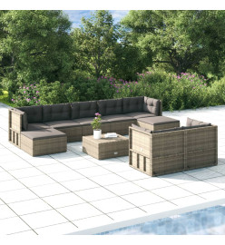 Salon de jardin 9 pcs avec coussins Gris Résine tressée