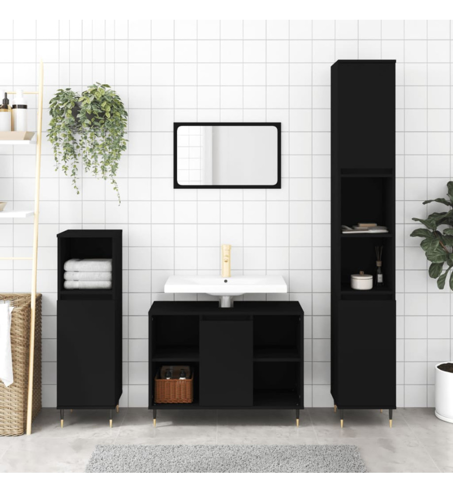 Ensemble de meubles salle de bain 3 pcs noir bois d'ingénierie