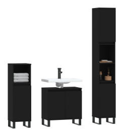 Ensemble de meubles salle de bain 3 pcs noir bois d'ingénierie