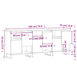 Buffets 3 pcs gris béton bois d'ingénierie