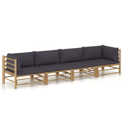 Salon de jardin 4 pcs avec coussins gris foncé Bambou