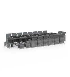 Ensemble à dîner de jardin coussins 21 pcs Gris Résine tressée