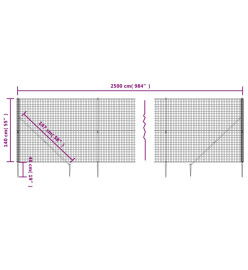 Clôture en treillis métallique et piquet d'ancrage vert 1,4x25m