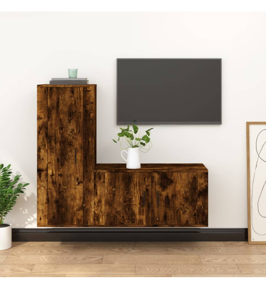 Ensemble de meubles TV 2 pcs Chêne fumé Bois d'ingénierie