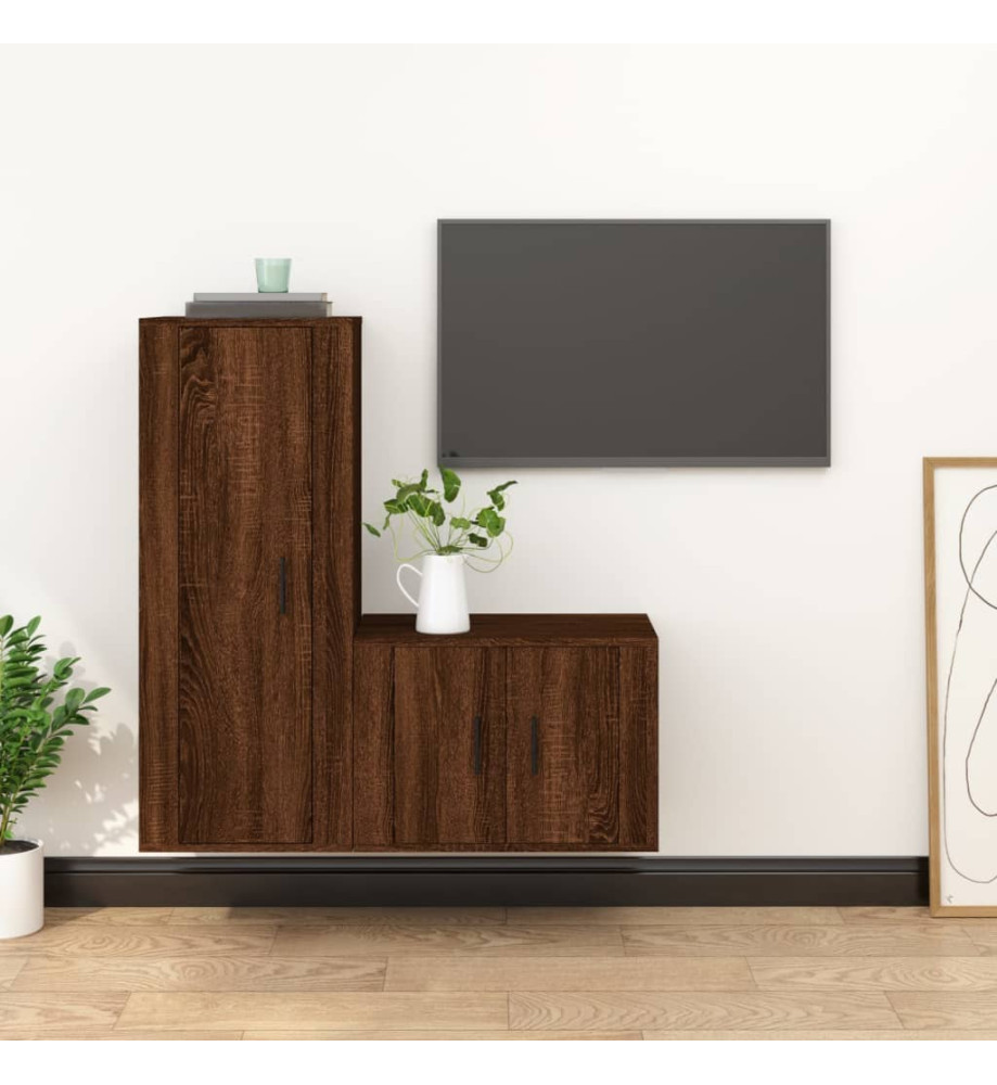 Ensemble de meubles TV 2 pcs Chêne marron Bois d'ingénierie