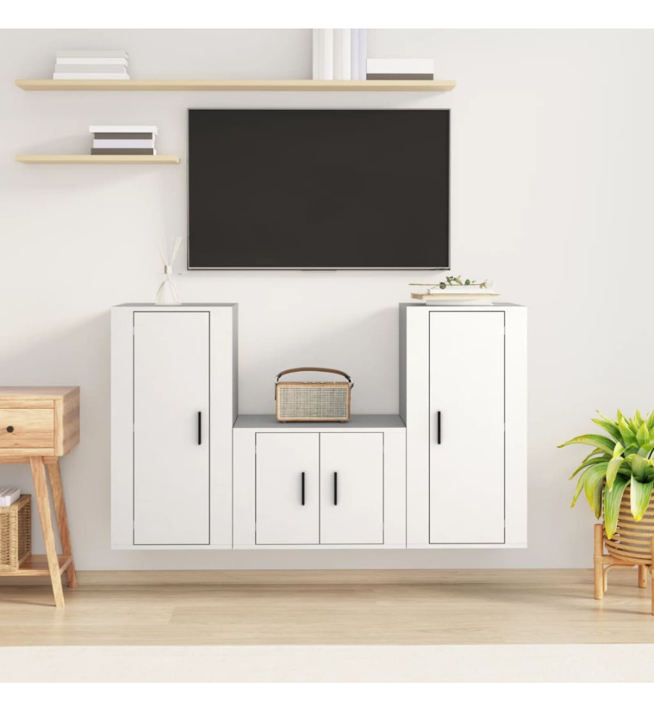 Ensemble de meubles TV 3 pcs Blanc Bois d'ingénierie