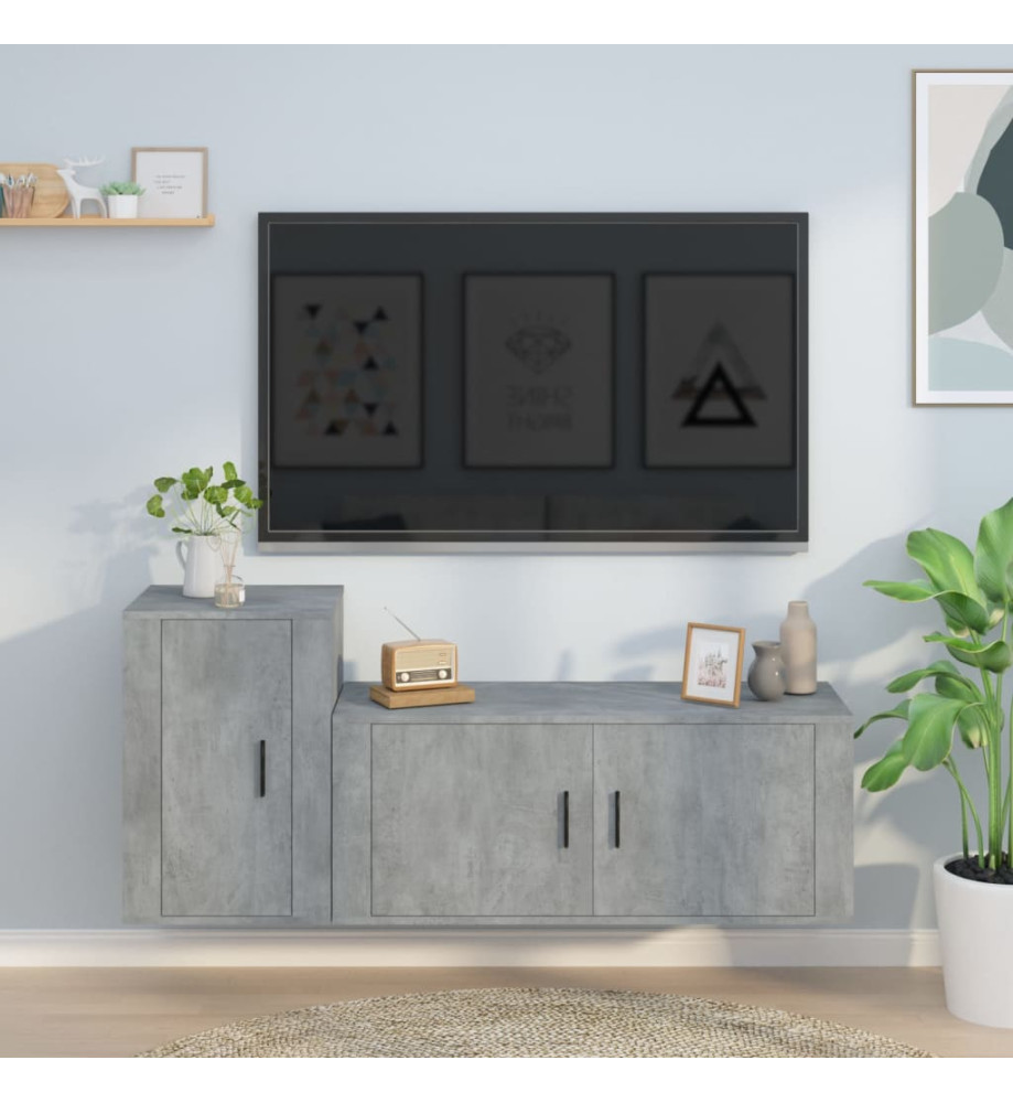 Ensemble de meubles TV 2 pcs gris béton bois d'ingénierie