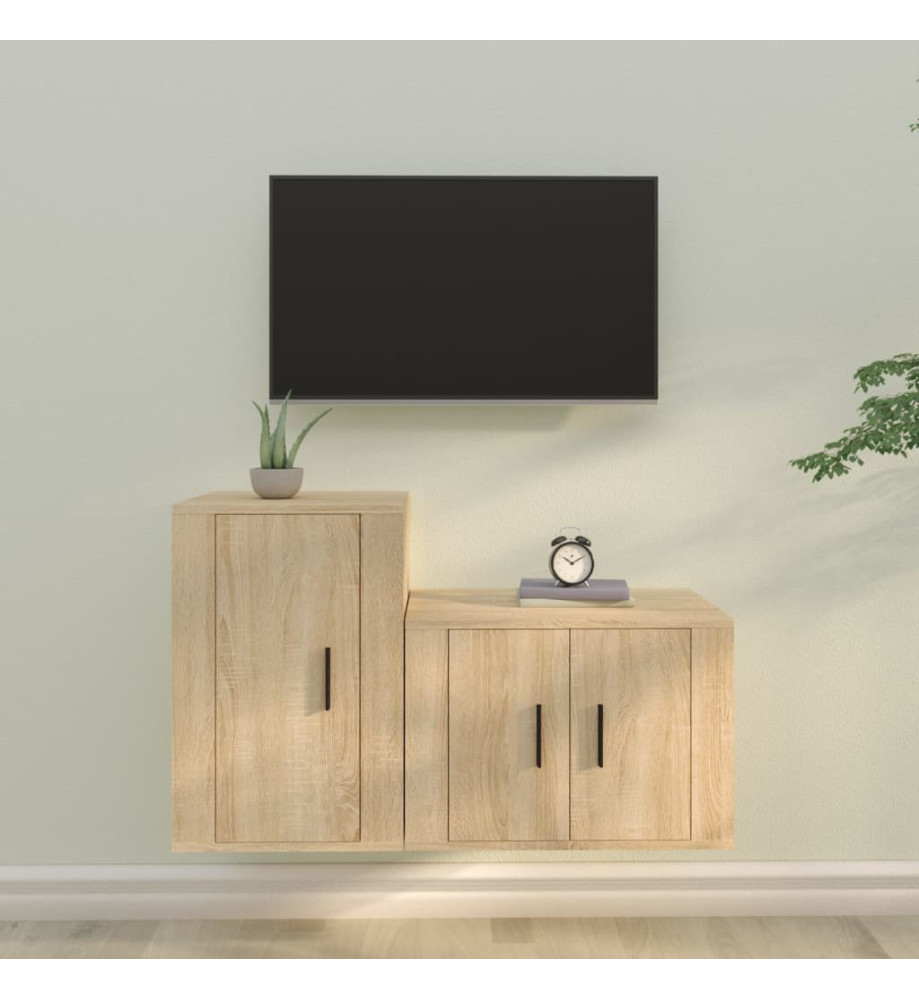 Ensemble de meubles TV 2 pcs chêne sonoma bois d'ingénierie