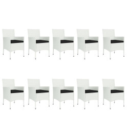 Ensemble à manger de jardin et coussins 11 pcs blanc poly rotin