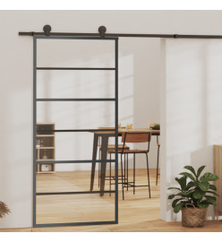 Porte coulissante Verre ESG et aluminium 90x205 cm Noir