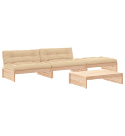 Salon de jardin 4 pcs avec coussins bois massif