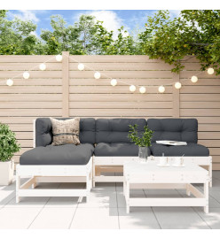 Salon de jardin 5 pcs avec coussins blanc bois massif