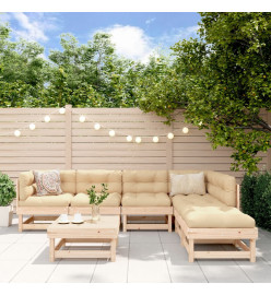 Salon de jardin 7 pcs avec coussins bois massif