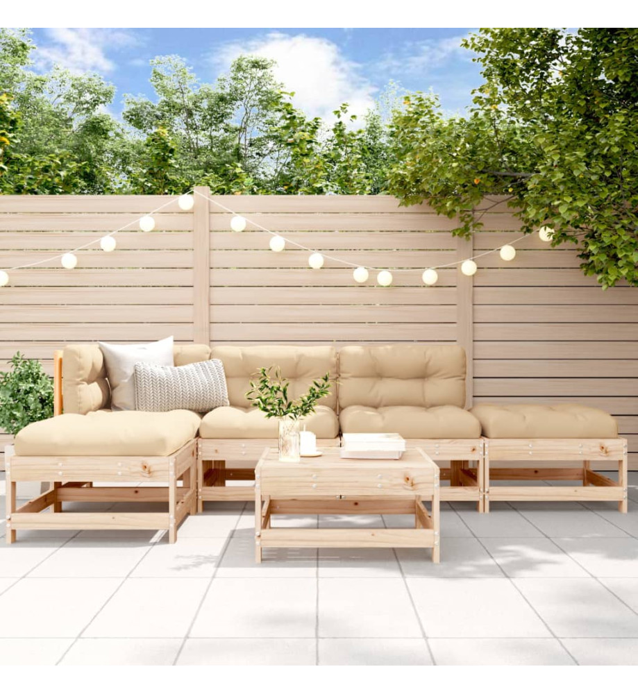 Salon de jardin 6 pcs avec coussins bois massif