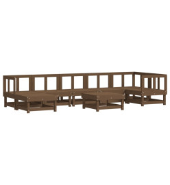 Salon de jardin 8 pcs avec coussins marron miel bois massif