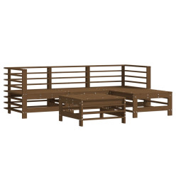 Salon de jardin 5 pcs avec coussins marron miel bois massif