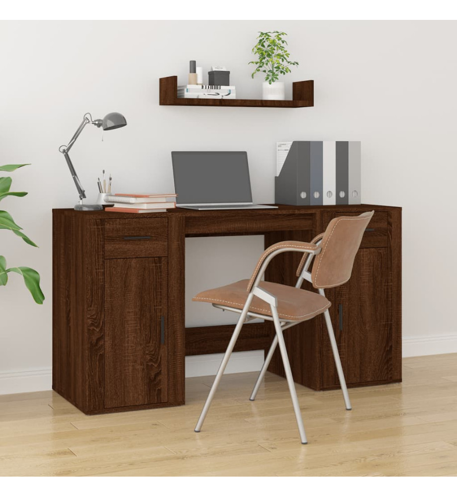 Bureau avec armoire chêne marron bois d'ingénierie