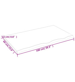 Dessus de table 100x60x2 cm bois de chêne massif non traité