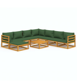 Salon de jardin 9 pcs avec coussins vert bois massif