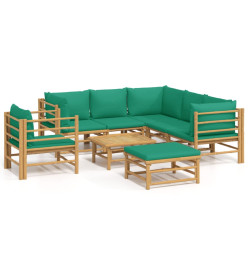 Salon de jardin 8 pcs avec coussins vert bambou