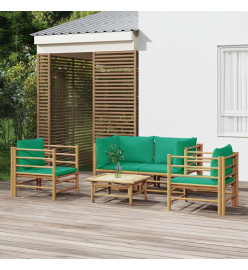 Salon de jardin 5 pcs avec coussins vert bambou