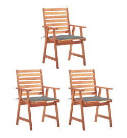 Chaises à dîner d'extérieur 3 pcs avec coussins Acacia massif