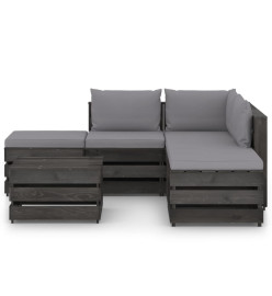 Salon de jardin 6 pcs avec coussins Bois imprégné de gris