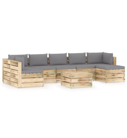 Salon de jardin 8 pcs avec coussins Bois imprégné de vert