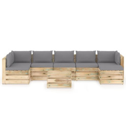 Salon de jardin 8 pcs avec coussins Bois imprégné de vert