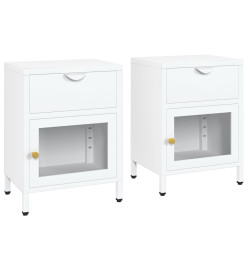 Tables de chevet 2 pcs Blanc 40x30x54,5 cm Acier et verre