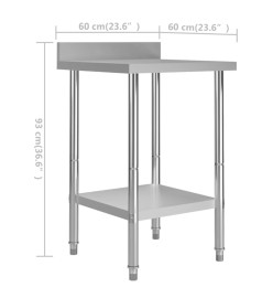 Table de travail de cuisine avec dosseret 60x60x93 cm Inox