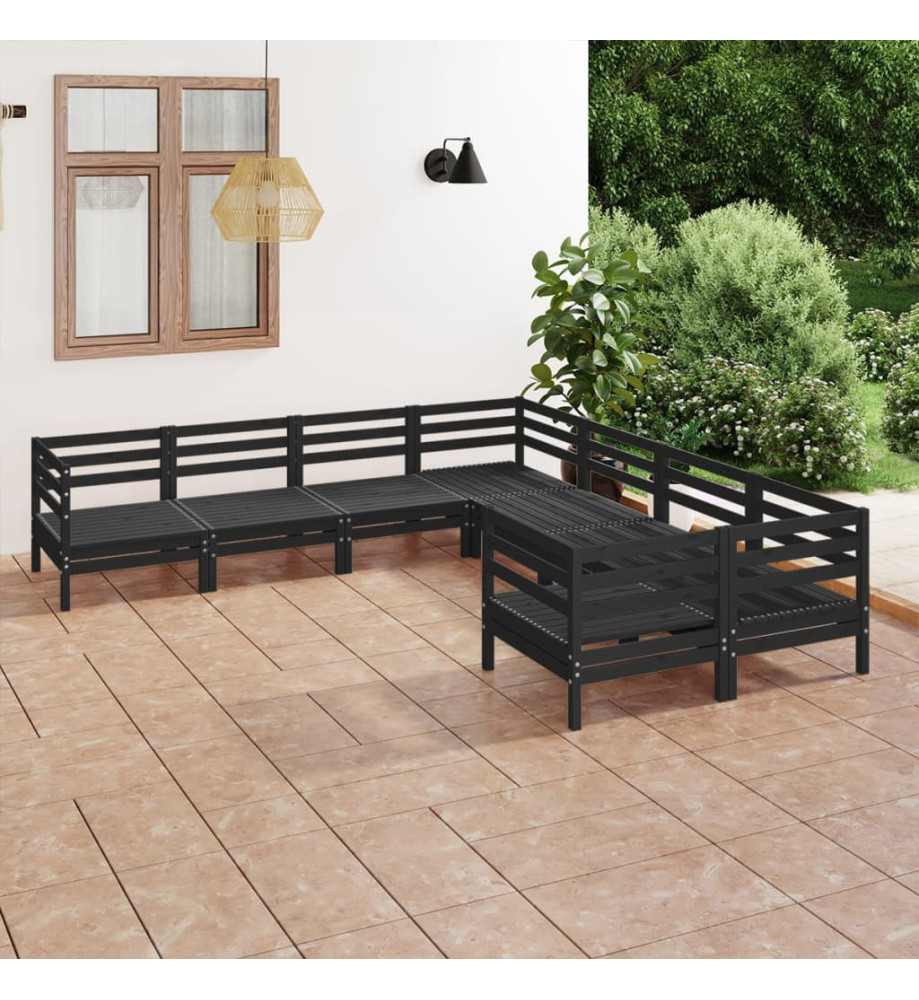 Salon de jardin 8 pcs Bois de pin massif Noir