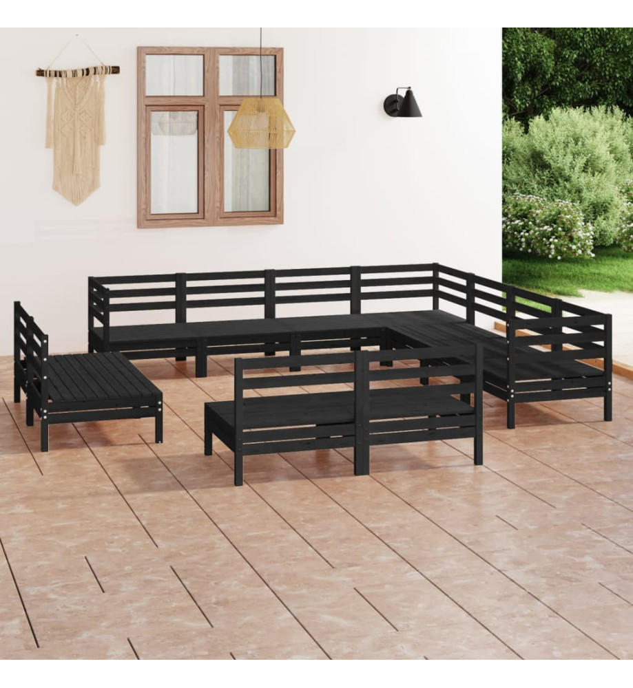 Salon de jardin 11 pcs Bois de pin massif Noir