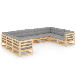Salon de jardin 9 pcs avec coussins Bois de pin massif