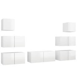 Ensemble de meuble TV 7 pcs Blanc brillant Aggloméré