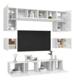 Ensemble de meuble TV 8 pcs Blanc brillant Aggloméré